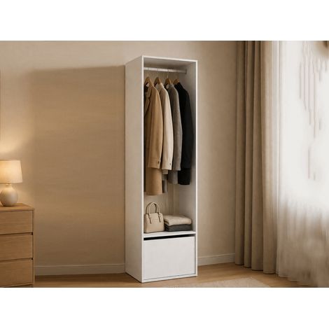 Dmora - Guardaroba grande Islamabad, Mobile camera da letto, Cabina armadio portabiti, Armadio appendiabiti, 60x45 h205 cm, Bianco e Rovere (1/5)
