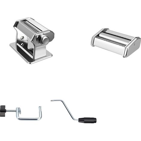 Máquina manual para hacer pasta, construcción de acero inoxidable, 9 ajustes de grosor regulables, color plata. (1/2)