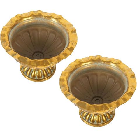 2er Set Vintage Urnenvase Goldfarbene Pflanzgefäße aus Eisen