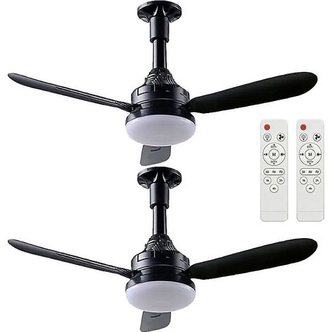 2 ventilateurs de plafond pour salon avec lumière, design à trois pales, trois vitesses de ventilation, télécommande incluse, noir (1/5)