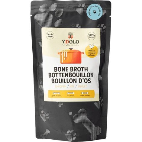 Ydolo  Bouillon d'os - Bouillon de collagène pour chiens et chats  Sachet de 230 ml - Bouillon d'os de poulet 230 ml