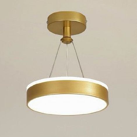 TRADE SHOP - Lampadario A Sospensione Led 24 Watt Cerchio Tondo Moderno Oro Doppia Luce 50520 -