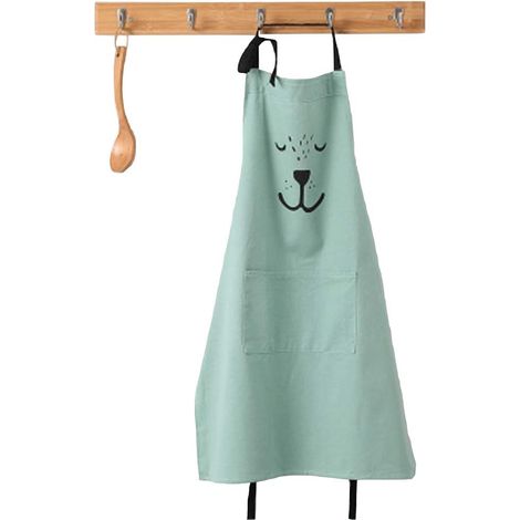 Absin de dessin animé mignon, avec poche, coton étanche, lin, tablier de cuisine de cuisine (vert, enfant) (1/4)