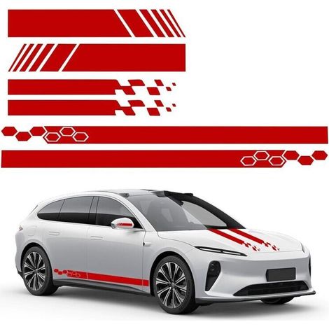 Juego de 6 pegatinas de rayas para capó de coche, rayas laterales de vinilo para automovilismo, espejo retrovisor modificado, decoración gráfica universal de rayas (estilo 1, rojo) (1/2)