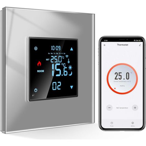 [PRODUIT RECONDITIONNE] CNBINGO Thermostat intelligent encastré Wi-Fi avec écran tactile en verre cristal - Compatible Alexa et Google Assistant - 16