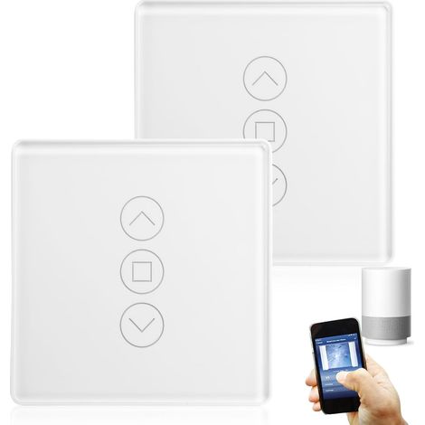 Lot de 2 interrupteurs de volet roulant Wi-Fi intelligents 2,5D compatibles avec Yandex, minuterie et commande vocale, conducteur neutre nécessaire (blanc) (1/5)