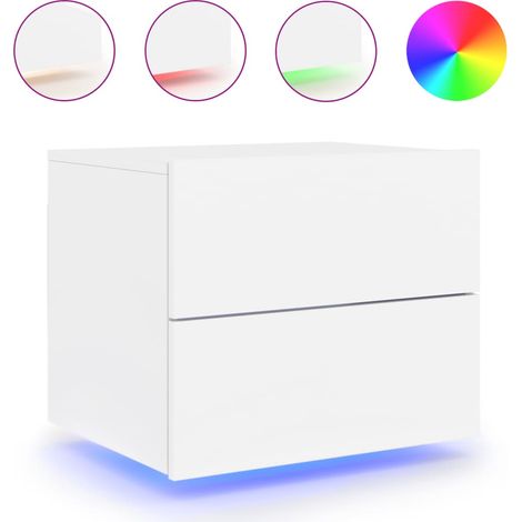 Comodino sospeso con luci LED e cassetti 50 x 39 x 41 cm e MDF bianco DEC034169