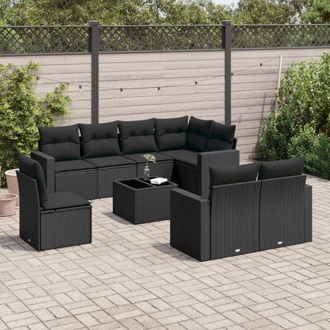 Salon de jardin modulable 9 pièces en résine tressée noire avec coffres de rangement, 78.6kg - PANGIVO (1/3)