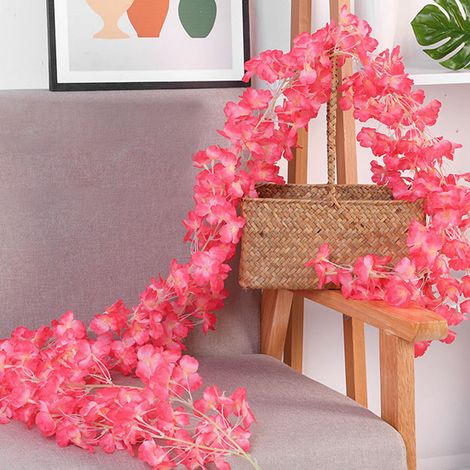 Guirlande de fleurs de cerisier artificielles de 1,8 m (256 tiges) pour décorer la maison, la chambre, un mariage ou une fête au printemps (rose rouge).