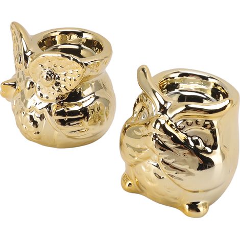 Lot de 2 bougeoirs en céramique avec base en forme de hibou et figurine d'oiseau pour la décoration intérieure (1/5)
