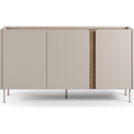 Drawer – Buffet 3 portes en bois et métal L150cm – Finition épurée sans poignées – Pieds cylindriques en métal 14cm – Style scandinave contemporain (1/5)