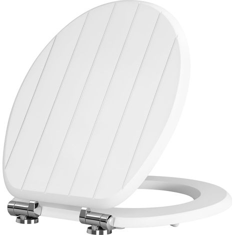WOLTU Asiento de inodoro con cierre suave y bisagras de acero inoxidable, fácil de limpiar e instalar – Diseño de rayas blanco
