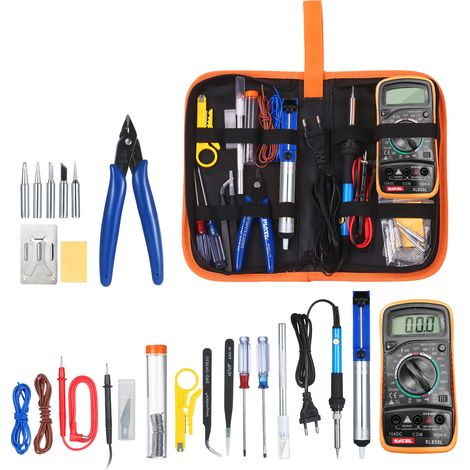 Kit Fer à Souder Thermostat 220V 60W Multimètre Numérique Embouts de Soudure Pompe Désouder Coupe-fil Fil de Soudure Rouge EU (1/4)