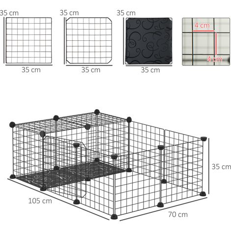 Enclos modulaire pour lapins et cochons d'Inde avec accessoires de montage. 105 x 70 x 35 cm - Noir (1/5)
