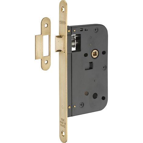 Serratura da incasso con scrocco, asse 60 mm, frontale in ottone satinato – THIRARD (1/5)