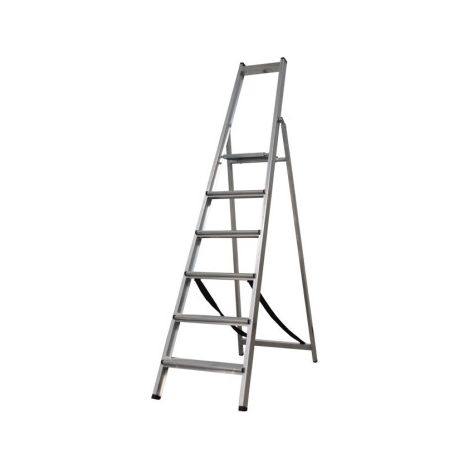 Escalera de aluminio reforzada de 5 a 9 peldaños EN 131     Altura trabajo 1.34m - Altura máxima 197 cm