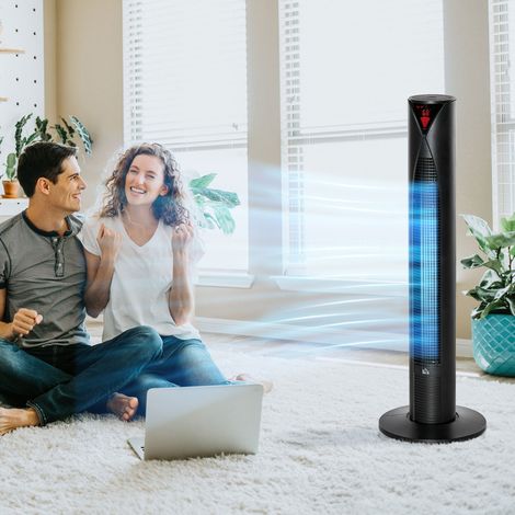 Ventilateur colonne silencieux oscillation 70° minuterie 12h 4 modes 3 vitesses 45W 31,5 x 31,5 x 96 cm noir