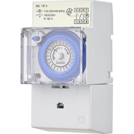 Minuterie mécanique 24 heures, 110-230 V CA, intervalle de 30 minutes, 48 cycles marche/arrêt, programmable, montage sur rail DIN, relais - SUL181h AC110-230V- (1/5)