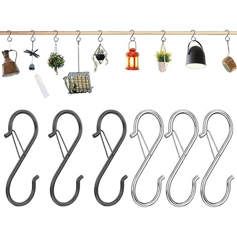 6 pièces Crochet S Acier Inoxydable avec Boucle de Sécurité, Crochet en S Crochet en métal robuste crochet double pour suspendre tasses, l'armoire vêtements, cuisine pots et des bols (1/5)