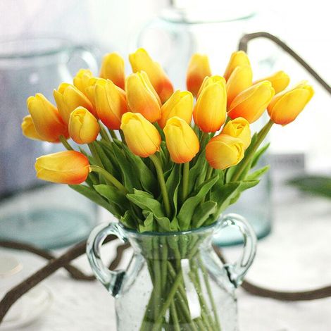 Bouquet de 12 Tulipes artificielles au Toucher réaliste,décoration Parfaite pour Mariage,fête,Maison,Jardin,Bureau (Orange) (1/5)