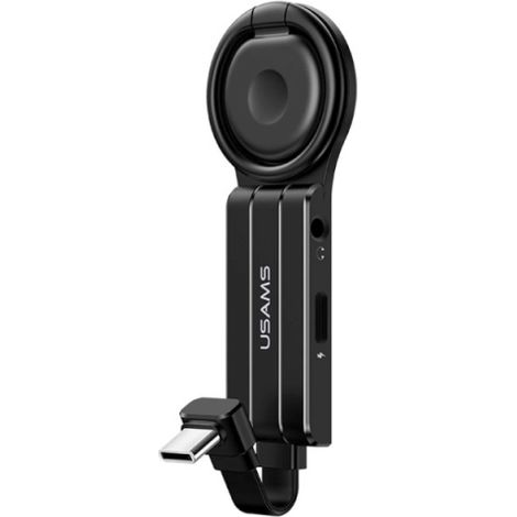 Adaptador 2 en 1 para USB-C con soporte de anillo Usams, color negro. (1/2)