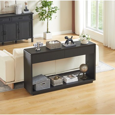 Console ingresso 150 x 35 x 85 cm con 2 cassetti e ripiano aperto, nero carbone DESVIAE (1/5)