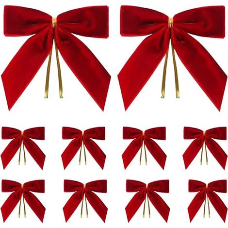 24 décorations de Noël en forme de nœuds rouges pour sapin de Noël Couronnes festives Décorations pour sapin Accessoires en forme de nœuds pour clôtures,portes d'entrée(rouge) (1/5)