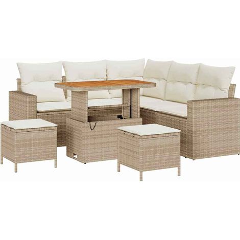 Garden Sofa Set with Cushion 9 pcs Beige and Cream Poly Rattan vidaXL