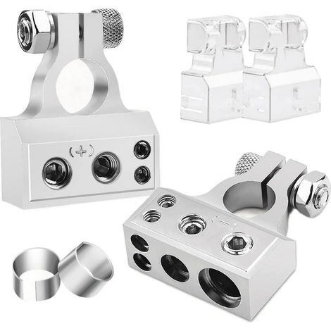 Jeu de bornes de batterie avec 2 couvercles transparents et joints pour rénovation d'autoradio, argent (1/4)