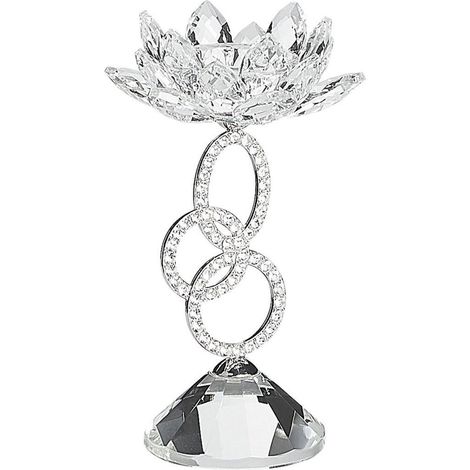 Portavelas plateado de metal cristal forma de flor diamantes falsos elegante glamour Oviedo