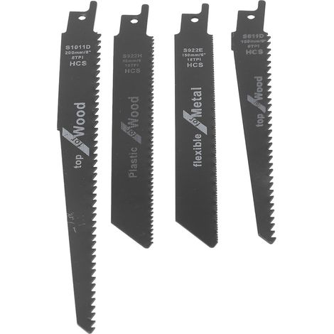 Kit de 4 lames de scie sauteuse pour la découpe du bois, du plastique et du métal.