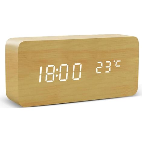 MINKUROW Multicolor Control De Sonido Led Mesa De Escritorio De Madera Pantalla De Fecha Usb / Aaa - Color Madera (1/5)