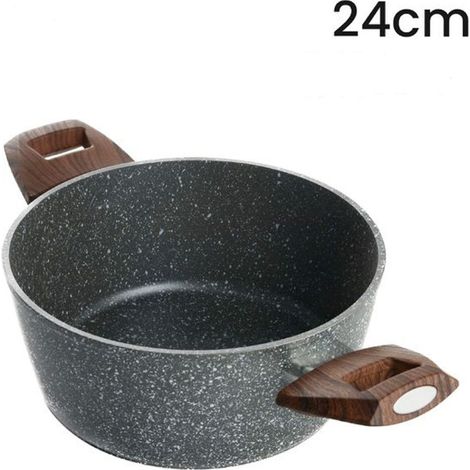 Trade Shop - Kasserolle mit 2 hölzernen hölzernen kratzfesten Nicht-Stapeltopf zur Induktion von Ø16 bis 24 cm - -durchmesser 24cm -