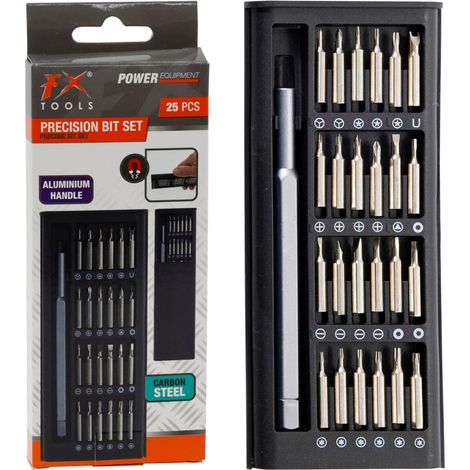 Set cacciavite di precisione 24 in 1 con manico in alluminio e 24 punte in acciaio nero FX Tools