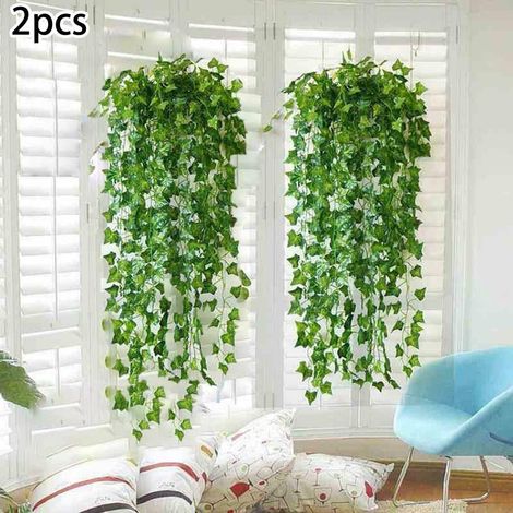 Guirlande De Plantes Artificielles - Lierre Faux En Plastique Et Tissu Soyeux - 90 Cm - Décoration Murale Pour Intérieur Extérieur - 2 Pièces (1/5)