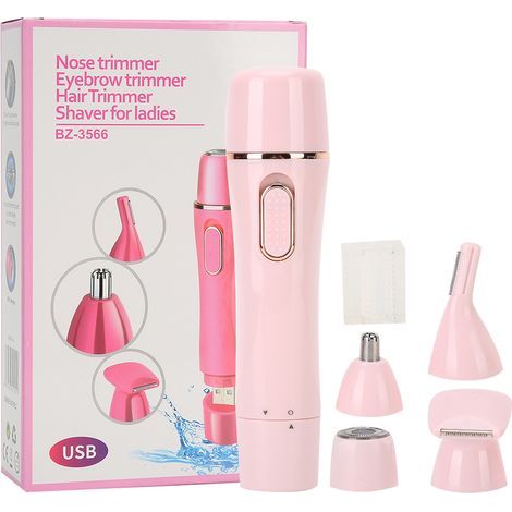 Épilateur/rasoir électrique 4 en 1 portable pour sourcils et nez, rose (chargement USB)-AquaForge (1/5)
