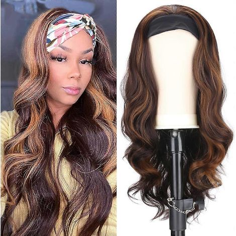Perruque synthétique ondulée avec bandeau pour femme noire ou blonde naturelle, style body wave, idéale pour les femmes noires.