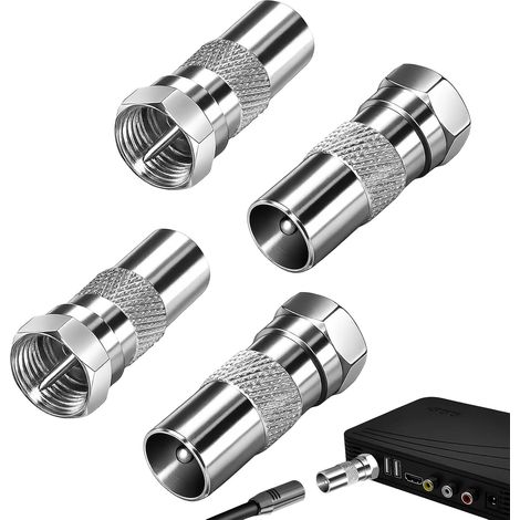 Lot de 4 adaptateurs de câble coaxial de précision pour antenne TV - Signal sans interférence et impédance de 75 ohms - Nickelé (1/5)