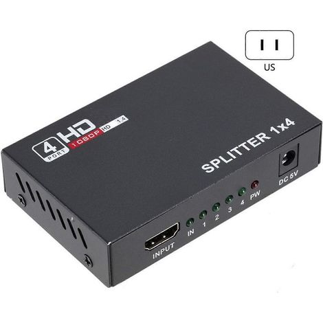 Répartiteur vidéo HDMI 1 entrée, 4 sorties, capable de duplication/miroir d'écran, compatible avec les téléviseurs HD et les ordinateurs. (1/2)
