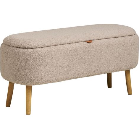 Banc d'entrée avec rangement – Dimensions 95x37x45 cm – Matériau polyester bouclé – Couleur beige – House Nordic (1/5)