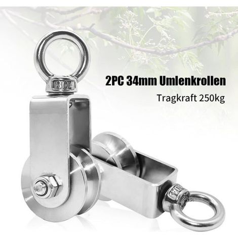 Poulie - Acier Inoxydable 304 - Diamètre 34 mm - Charge Maximale 250 kg - Pour Corde 10 mm - Usage Intérieur Extérieur - Lot de 4 (1/5)