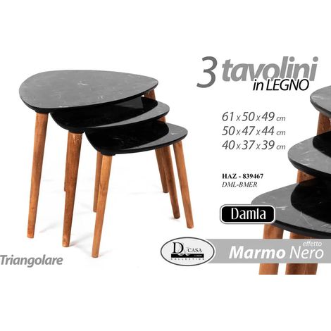 Set aus 3 triangulären Beistelltischen Damla mit Marmor-Effekt, 61x50x49 cm, 50x47x44 cm, 40x37x39 cm