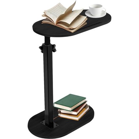 C Shape Side Table 360° Rotatable Height Adjustable Small Coffee Table Bamboo Metal Narrow Space Side Table Wood Side Table for Living Room Bedroom (1/5)