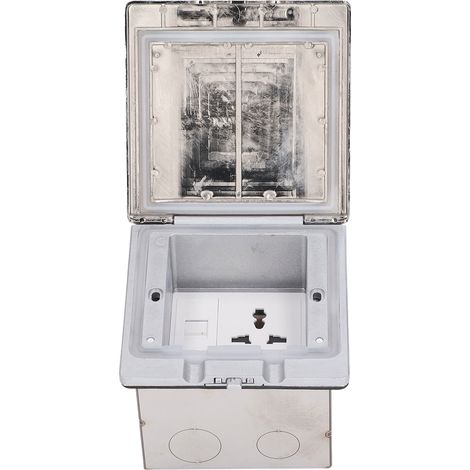 Prise de sol étanche en alliage de zinc et polycarbonate, de type ouvert, argentée, 250 V CA.