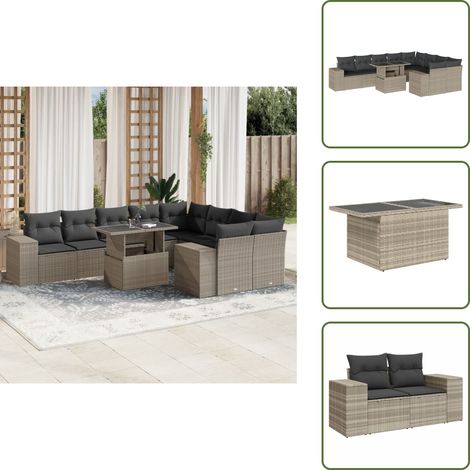 Ratán sintético - vidaXL Set sofás jardín 10 pzas con cojines ratán sintético gris claro - Mesa de jardín