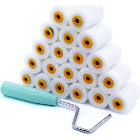 Lot de 20 petits rouleaux de peinture en mousse avec rouleau à peinture, étrier, rouleau en mousse de 5 cm, rouleau de peinture en mousse, rouleau de peinture de 5 cm, mini rouleaux de