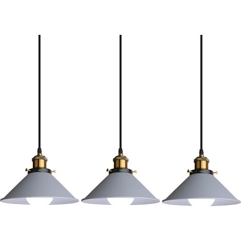 3 Stücke Retro Pendelleuchte, 22cm Hängelampe Vintage Industrial Style Metall Deckenleuchte E27 für Esszimmer Küche Restaurant Cafét Bars - Grau (1/5)