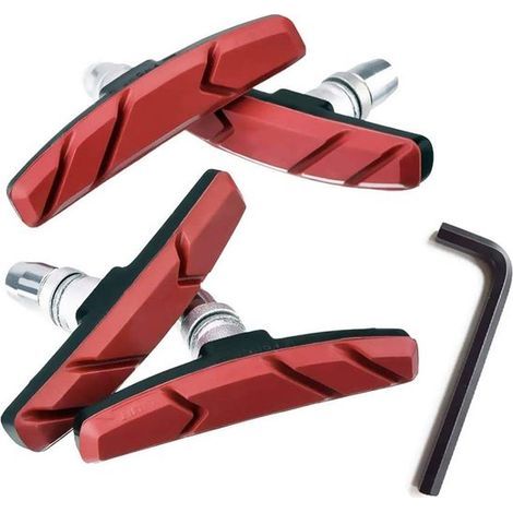 2 Paar Fahrradbremsbeläge – Rot – V-Brake-Bremsbeläge – Strapazierfähiges Gummi und Aluminium (1/5)