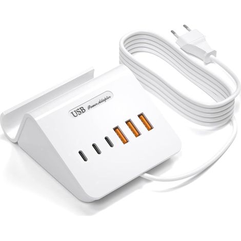 Chargeur USB C 6 Ports 20W,Chargeur Rapide Prise EU,Design Support Téléphone,Multiprise Multiport Compatible avec Plusieurs Appareils,Protection Sécurité (1/5)