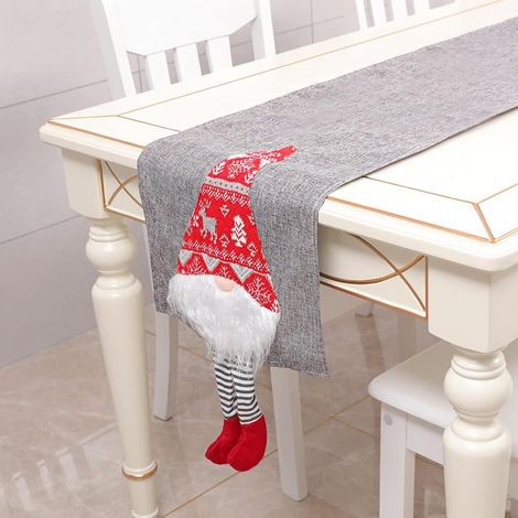 Camino de mesa navideño, mantel de gnomo de Papá Noel, funda para mesa de cena con banderines, mantel decorativo para fiestas navideñas y decoración del hogar, 215 x 33,5 cm / 84,6 x 13 pulgadas (1/5)